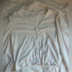 White ribbed button up long sleeve